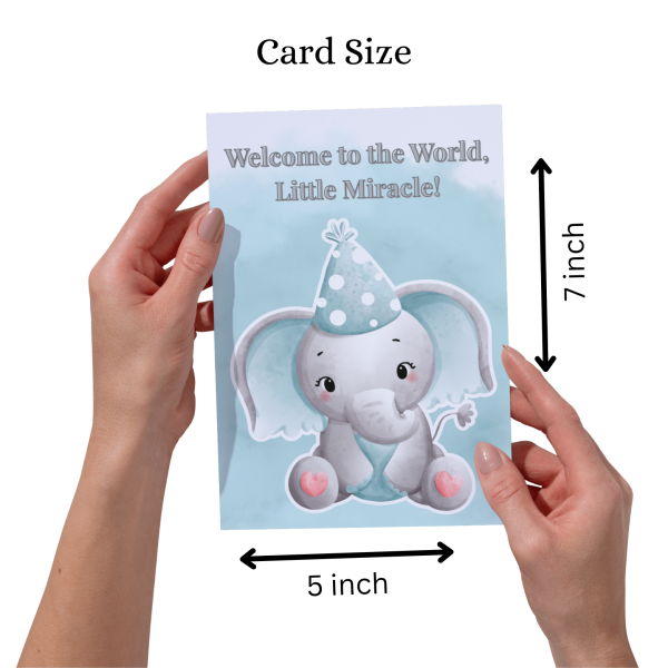 Welcome to the World, Little Miracle – Baby Elephant Greeting Card - Image 3